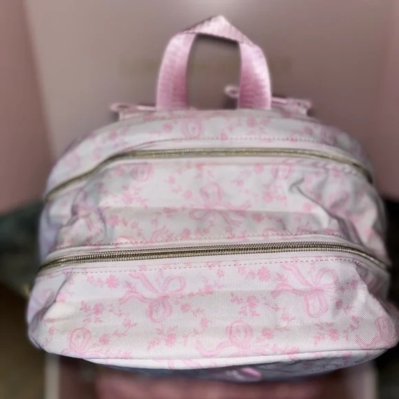 LoveShackFancy state pink coquette bow and gingham print backpack bag - Picture 2 of 12